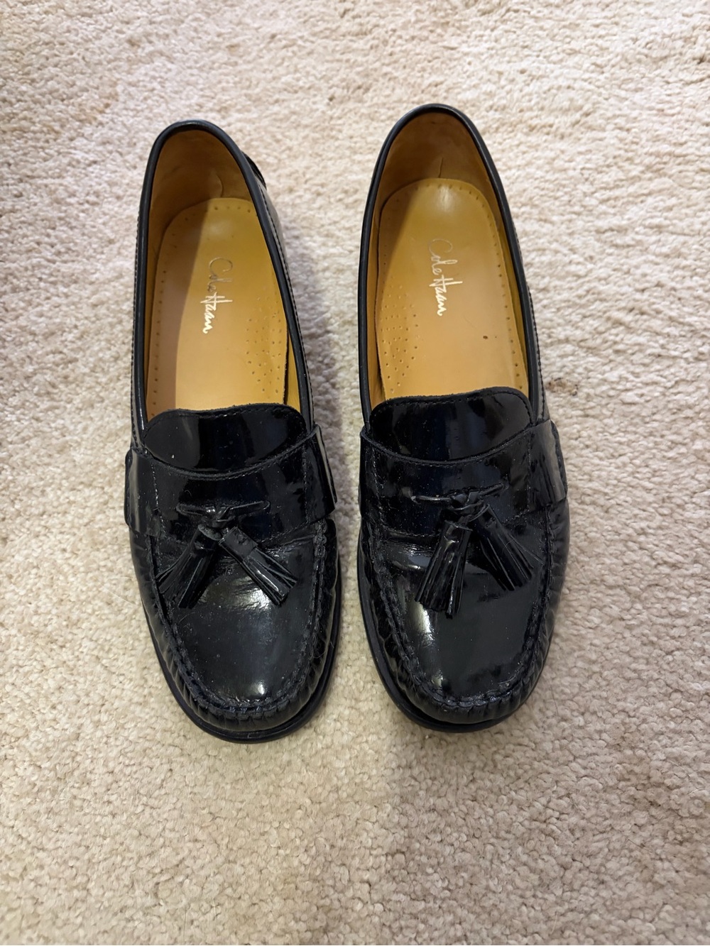 Cole Haan Ladies Black Patent Tassel Loafers